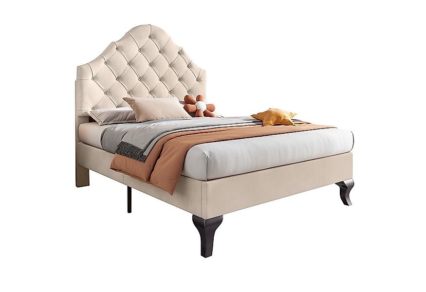 Flieks Polsterbett, Samt Einzelbett mit höhenverstellbarem Kopfteil 90x200c günstig online kaufen