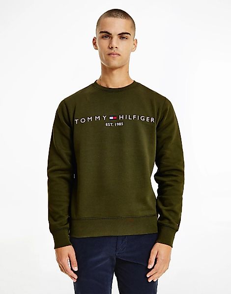 Tommy Hilfiger – Sweatshirt in Grün mit aufgesticktem Flaggenlogo günstig online kaufen