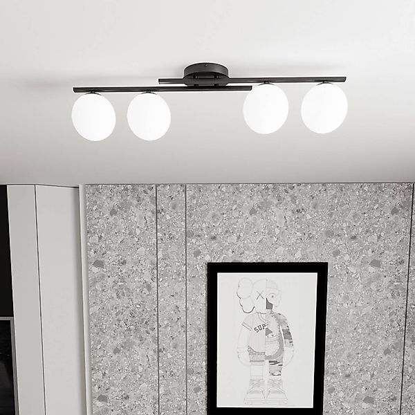 Deckenleuchte Kairo, schwarz/opal, Länge 87 cm, 4-flg. günstig online kaufen