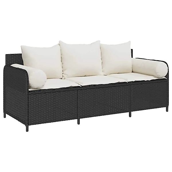 vidaXL Gartensofa mit Kissen 3-Sitzer Schwarz Poly Rattan 4104172 günstig online kaufen