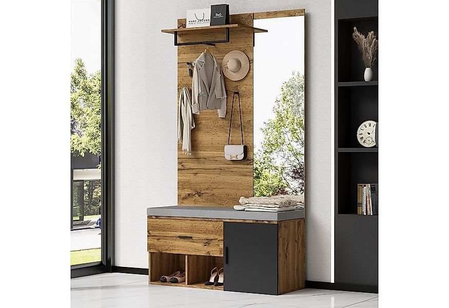 HAUSS SPOLE Garderoben-Set mit Spiegel, Schuhbank mit Polster, Schuhschrank günstig online kaufen