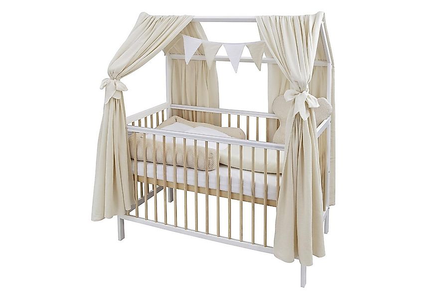 Baby-Delux Komplettbett Hausbett Babybett Komplettset Waffelpique Musselin, günstig online kaufen
