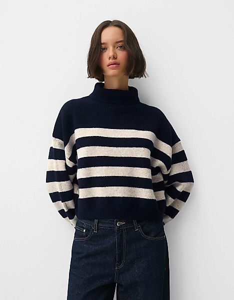 Bershka Pullover Mit Stehkragen Und Weiten Ärmeln Damen S Blau günstig online kaufen