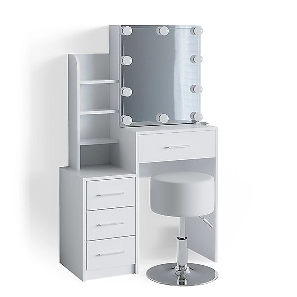 Vicco Schminktisch Conrada, Weiß, 80 cm mit LED Beleuchtung und Hocker günstig online kaufen
