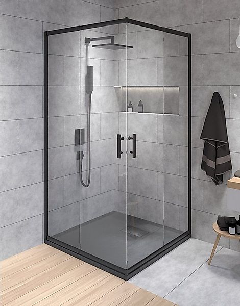 KOLMAN Eckdusche HELA Schwarz 80x80 190 cm Transparent Glas, BxT: 80x80 cm, günstig online kaufen