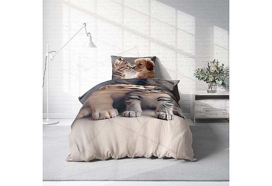 One Home Bettwäsche Winter, Flanell, 4 teilig, niedliche Hunde Katzen Welpe günstig online kaufen