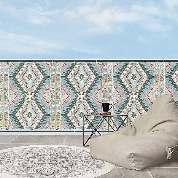 Balkon Sichtschutz Ethno Rauten Muster in Pastell günstig online kaufen