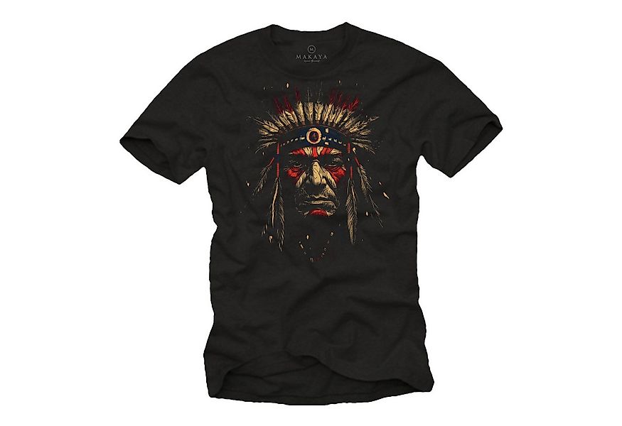 MAKAYA Print-Shirt Herren Vintage Native American Indian Häuptling mit Fede günstig online kaufen