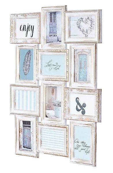 Levandeo® Bilderrahmen Collage, Bilderrahmen weiß gold gewischt 12 Fotos Ba günstig online kaufen