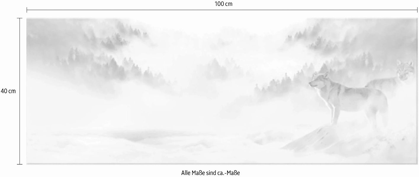 Wall-Art Acrylglasbild "Wölfe im Schnee Panorama" günstig online kaufen