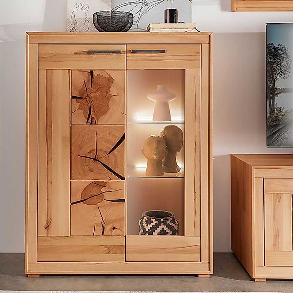 Wohnzimmer Vitrinenschrank massiv aus Kernbuche 135 cm hoch günstig online kaufen