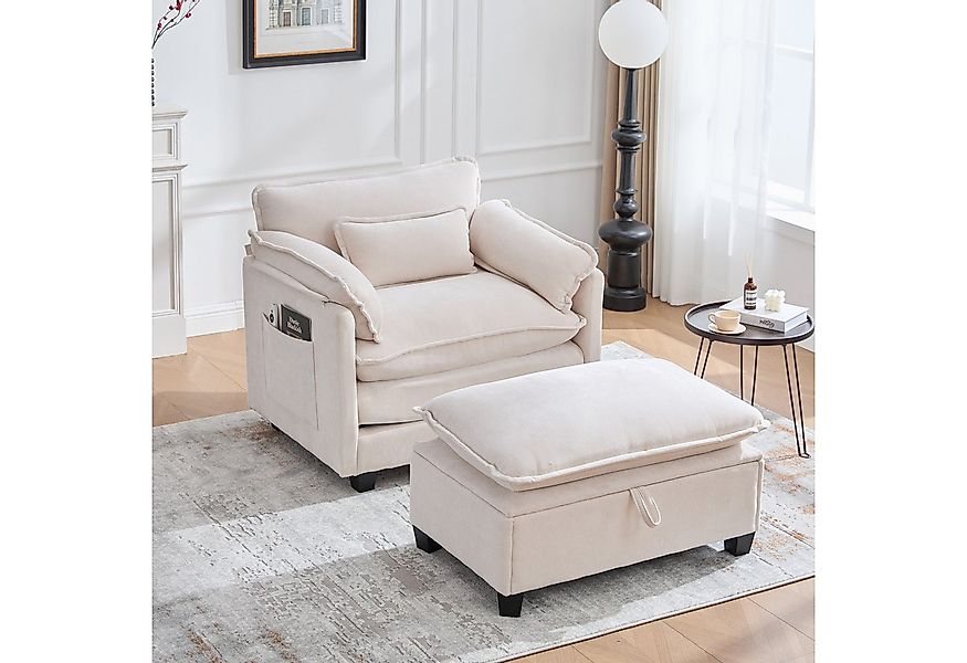 TavilaEcon Relaxsessel Ottomane mit Fußstütze & Seitentaschen & Kissen für günstig online kaufen