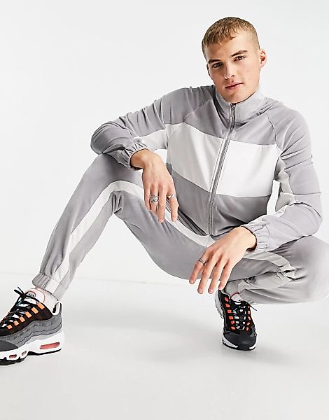 Topman – Velours-Jogginghose in Grau mit Blockfarbendesign, Kombiteil günstig online kaufen