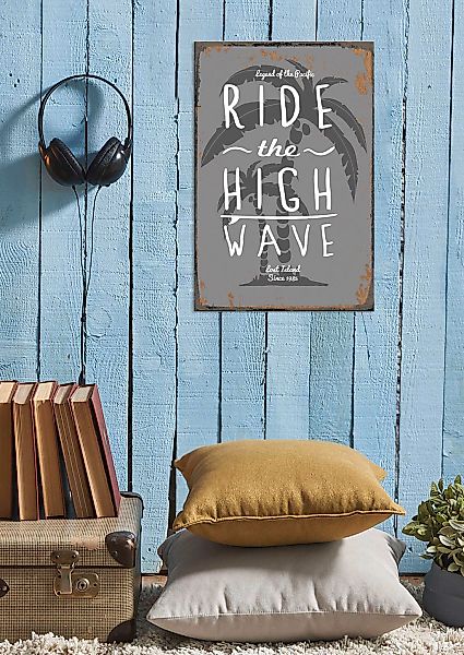 queence Metallbild "High Wave", Schriftzüge-Schriftzug-Strand, (1 St.), Sta günstig online kaufen