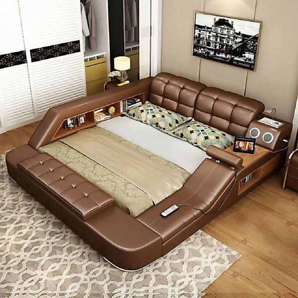 JVmoebel Bett Bett Multifunktion Regal Schrank Ladestation Doppel Leder Bet günstig online kaufen