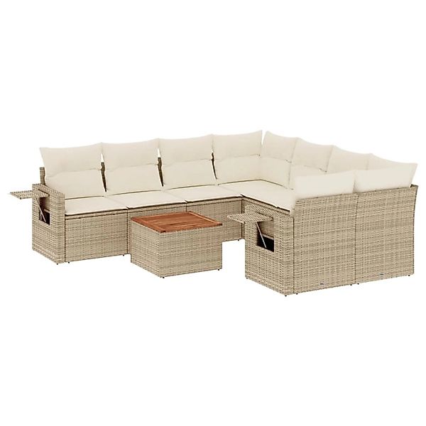 vidaXL 9-Tlg Garten-Sofagarnitur mit Kissen Beige Poly Rattan 3256821 günstig online kaufen