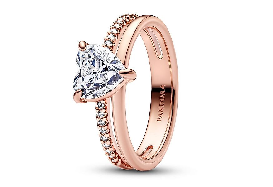 Pandora Solitärring Damen-Doppelschiene mit Roségoldfarben günstig online kaufen