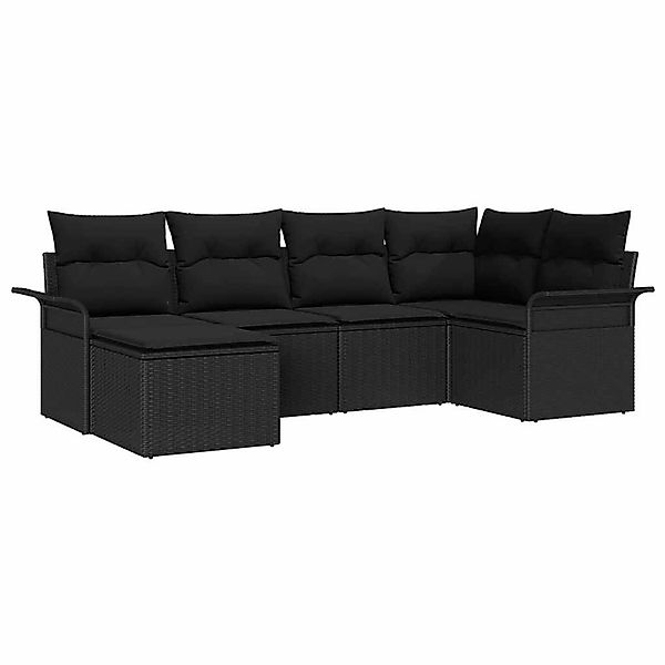 vidaXL Garten-Sofa-Set mit Kissen 6-Tlg Schwarz Poly Rattan 3345433 günstig online kaufen