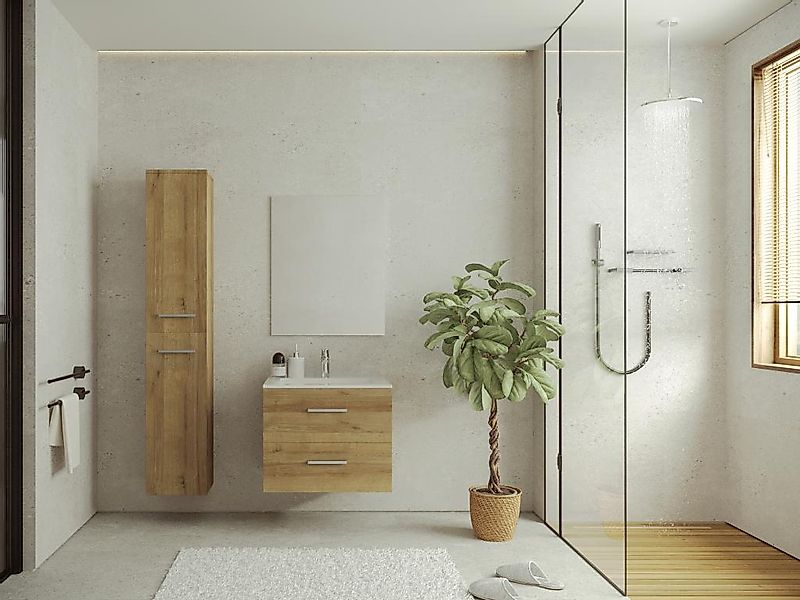 Waschbeckenunterschrank hängend mit Einzelwaschbecken + vertikalem Schrank günstig online kaufen