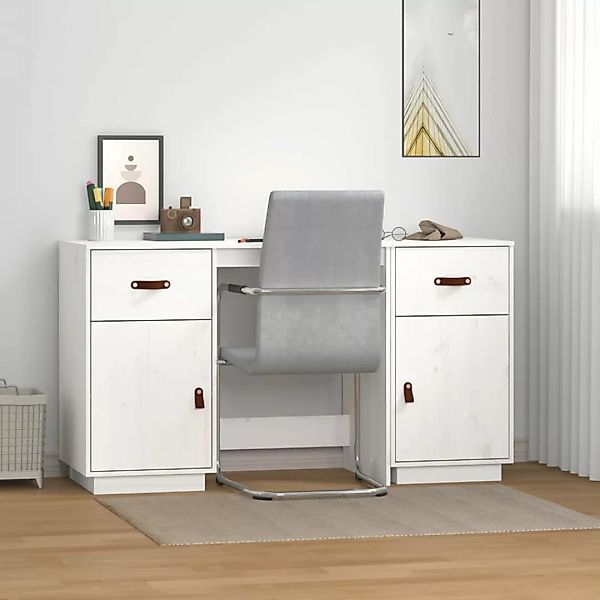 Vidaxl Schreibtisch Mit Schränken Weiß 135x50x75 Cm Massivholz Kiefer günstig online kaufen