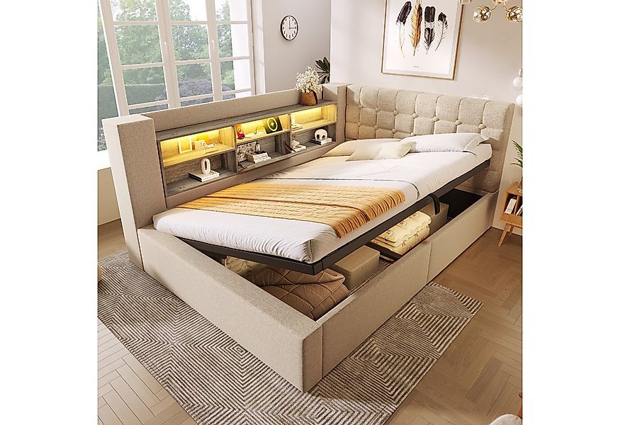 Flieks Daybett, Hydraulisches Polsterbett 140x190cm mit LED-Beleuchtung und günstig online kaufen