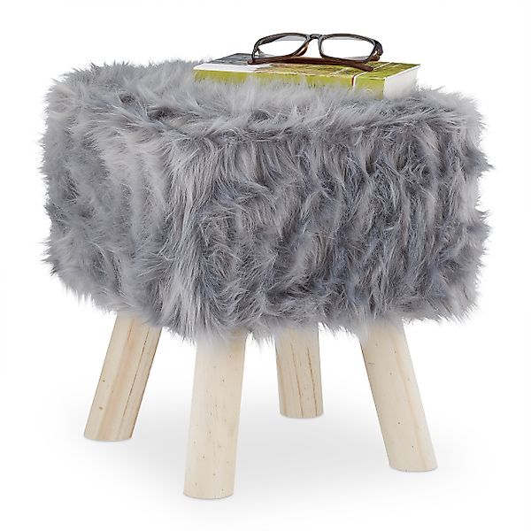 relaxdays Sitzhocker Fellhocker Kunstfell grau günstig online kaufen