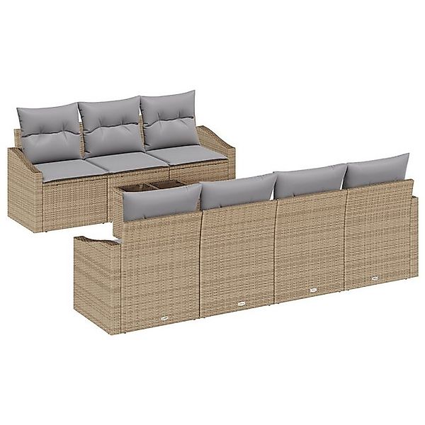 vidaXL Loungesofa 8-teiliges Garten-Esszimmer-Set mit Kissen Beige Poly Rat günstig online kaufen