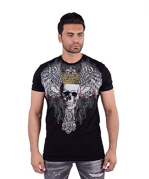 Denim Distriqt T-Shirt Herren SLIM FIT Totenkopf T-Shirt mit Strass Schwarz günstig online kaufen