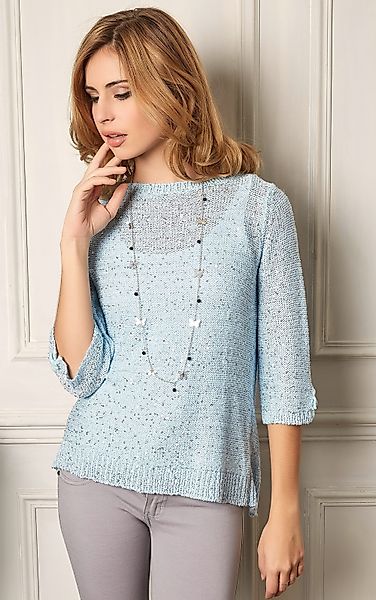 Passioni 3/4 Arm-Pullover Sommerpullover in Hellblau günstig online kaufen
