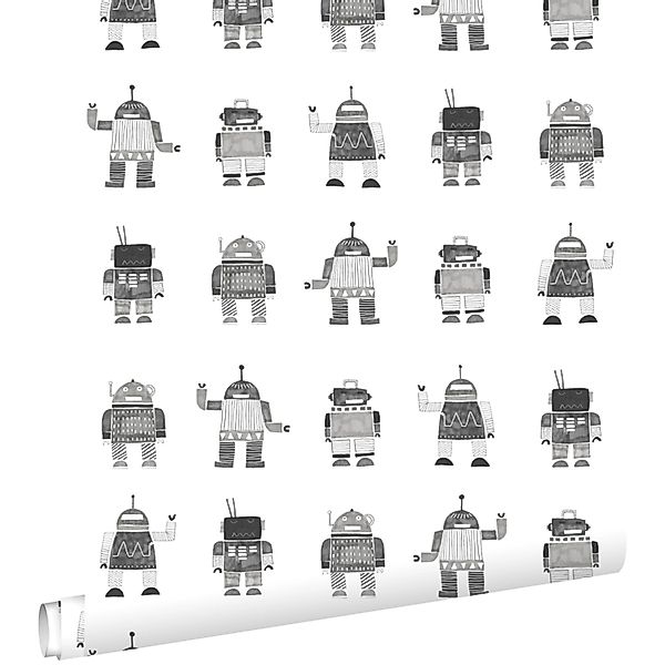ESTAhome Tapete Gezeichnete Vintage Spielzeug Roboter Schwarz Und Weiß 53 C günstig online kaufen