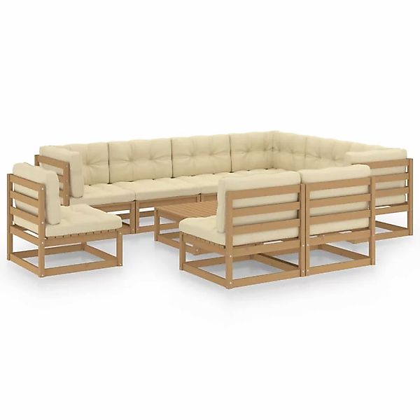 10-tlg. Garten-lounge-set Kissen Honigbraun Kiefer Massivholz günstig online kaufen