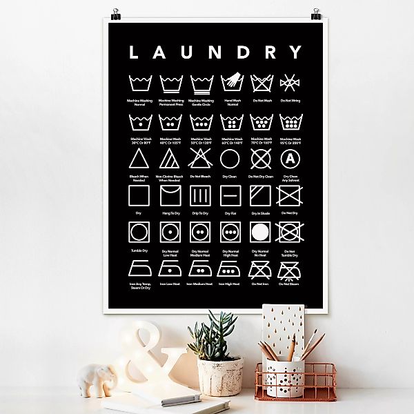 Poster Laundry Symbole Schwarz-Weiß günstig online kaufen