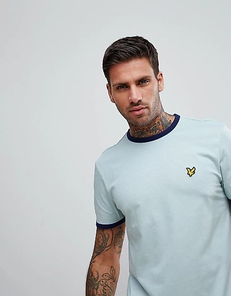 Lyle & Scott – Ringer-T-Shirt mit Rundhalsausschnitt in Blassblau günstig online kaufen