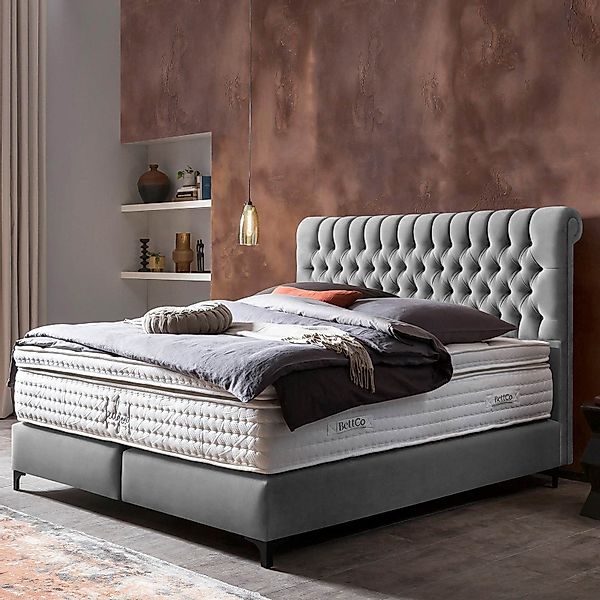 BettCo Boxspringbett Chester (in Grau Velours, günstig online kaufen