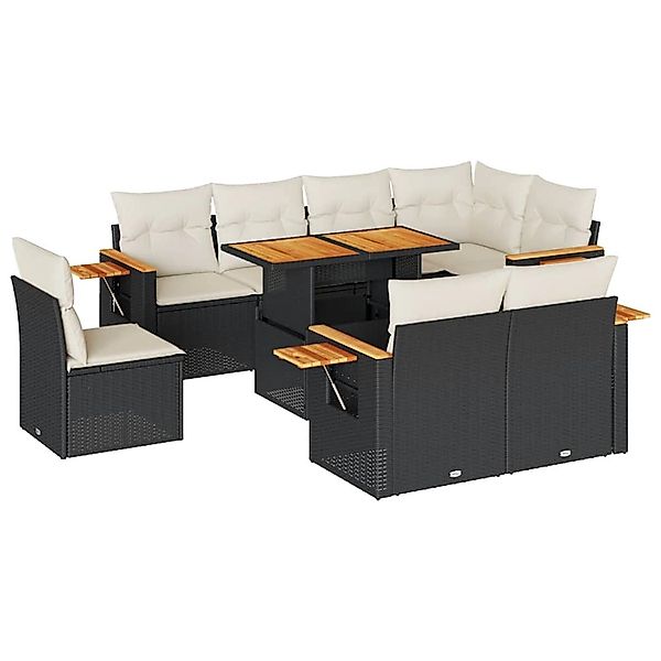 vidaXL 9-Tlg Garten-Sofagarnitur mit Kissen Schwarz Poly Rattan 3327612 günstig online kaufen