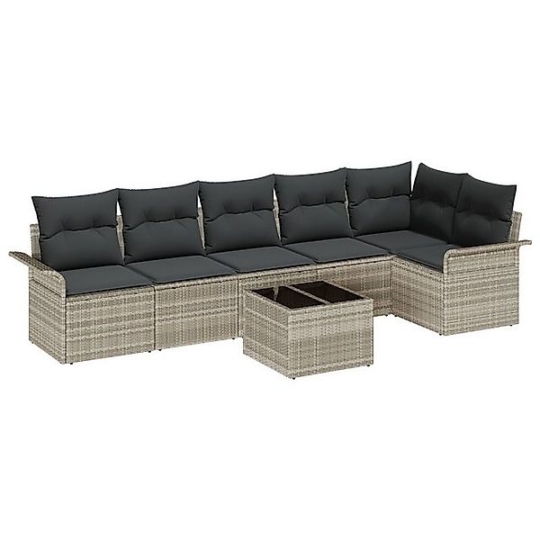 vidaXL Loungesofa 7-teiliges Garten-Sofa-Set mit Kissen Grau Poly Rattan, 7 günstig online kaufen