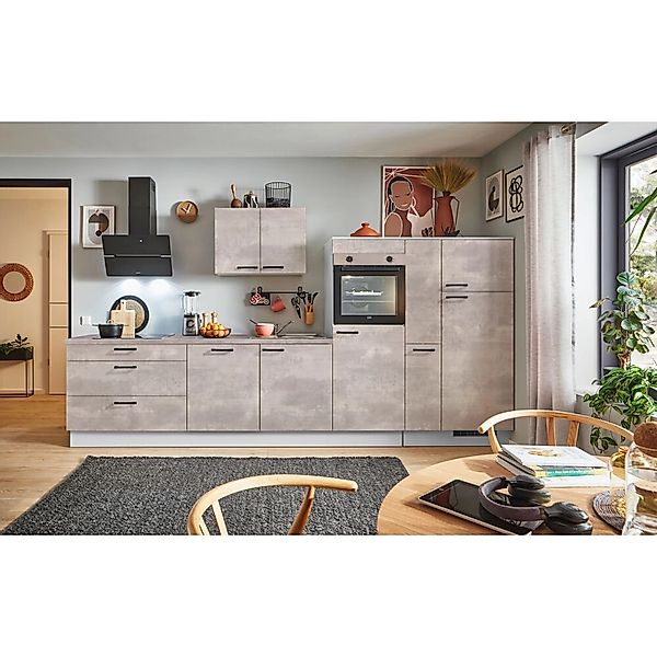 pino Küchenzeile 350 cm Beton Perlgrau Anschlag R 1 Geräte-, 1 Apothekersch günstig online kaufen