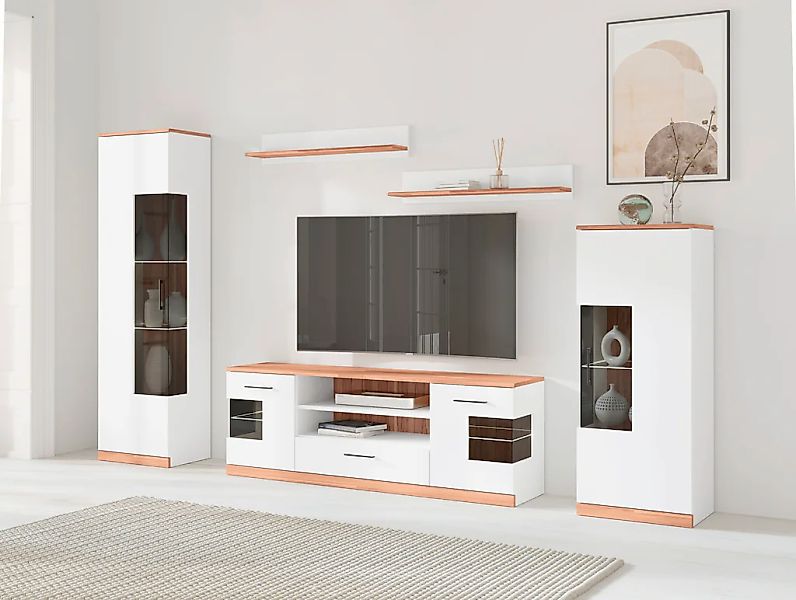 Home affaire Wohnwand "Ribe Wohnwand Set-5 St." Set, 5 Stk. tlg. Glaseinsat günstig online kaufen