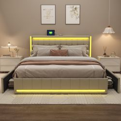 PXloue Polsterbett LED-Bett mit Stauraum und günstig online kaufen