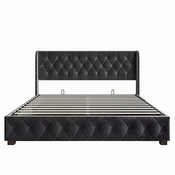 Gdood Polsterbett Stauraumbett Doppelbett Samtstoff, Nietendesign günstig online kaufen