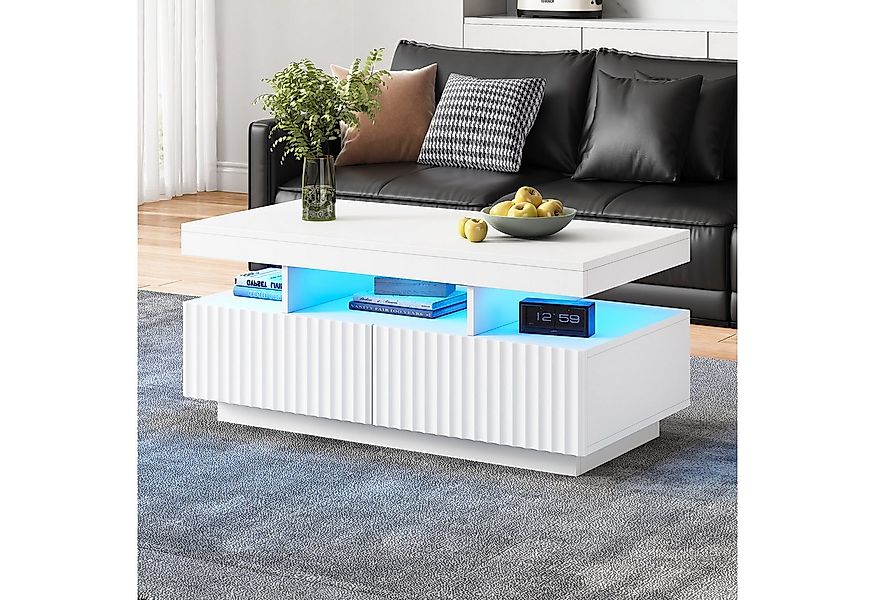 Merax Couchtisch Sofatisch Beistelltisch mit LED-Lichtleiste (Stauraumfunkt günstig online kaufen