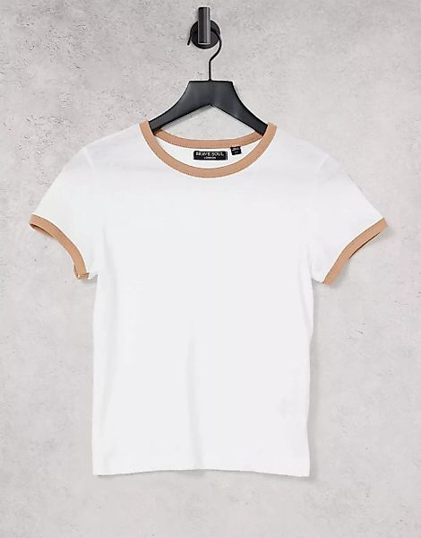 Brave Soul – Claudia – T-Shirt in Weiß mit kontrastierenden Abschlüssen günstig online kaufen