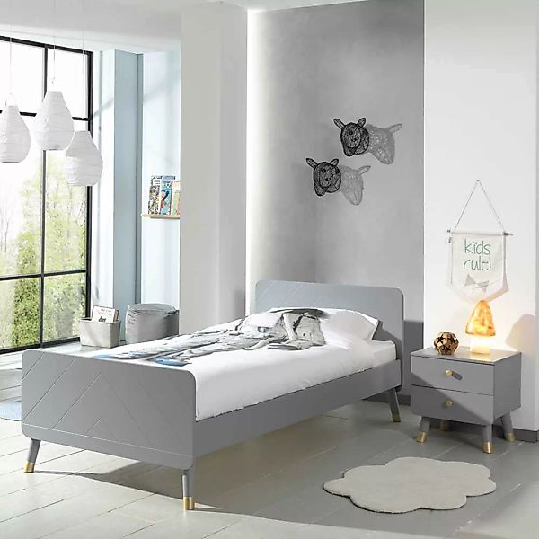Jugendzimmer Bett in Grau und Goldfarben modern (zweiteilig) günstig online kaufen