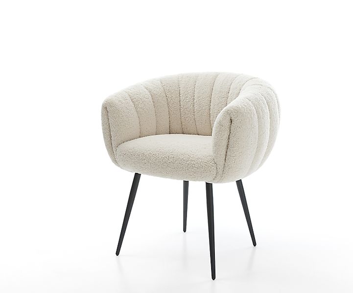 Esszimmerstuhl Jada-Flex Teddystoff Beige 4-Fuß konisch Schwarz Taschenfede günstig online kaufen