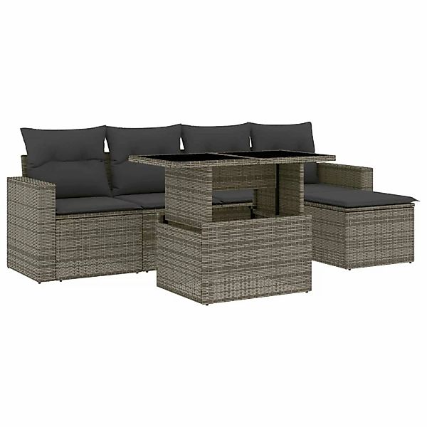 vidaXL 6-tlg Garten-Sofagarnitur mit Kissen Grau Poly Rattan Modell 172 günstig online kaufen