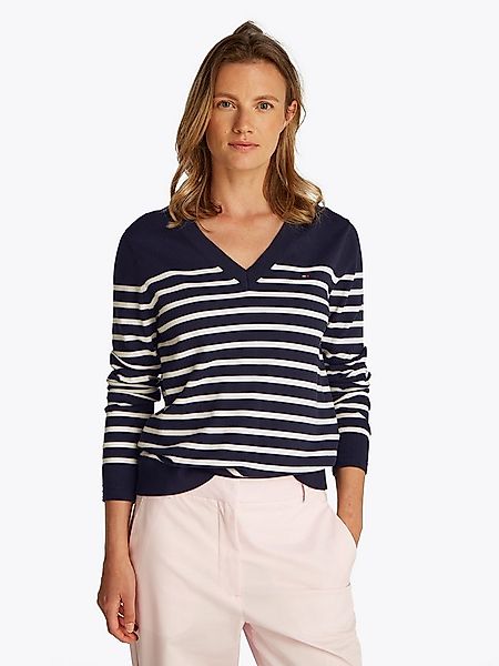 Tommy Hilfiger Strickpullover STITCH V-NECK mit Knopfdetail am Ärmel, Regul günstig online kaufen