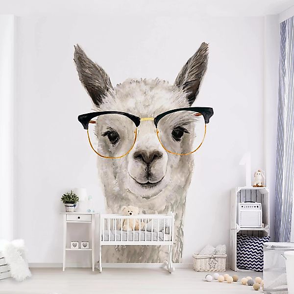 Bilderwelten Kindertapete Hippes Lama mit Brille I weiß Gr. 192 x 192 günstig online kaufen