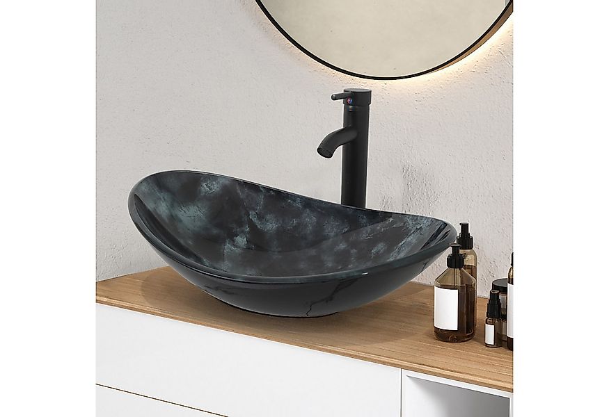 Puluomis Aufsatzwaschbecken Waschbecken Set mit Wasserhahn und Ablaufgarnit günstig online kaufen