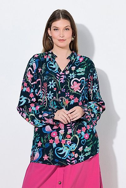 Ulla Popken Longbluse Tunika Blüten Tunika-Ausschnitt Langarm günstig online kaufen