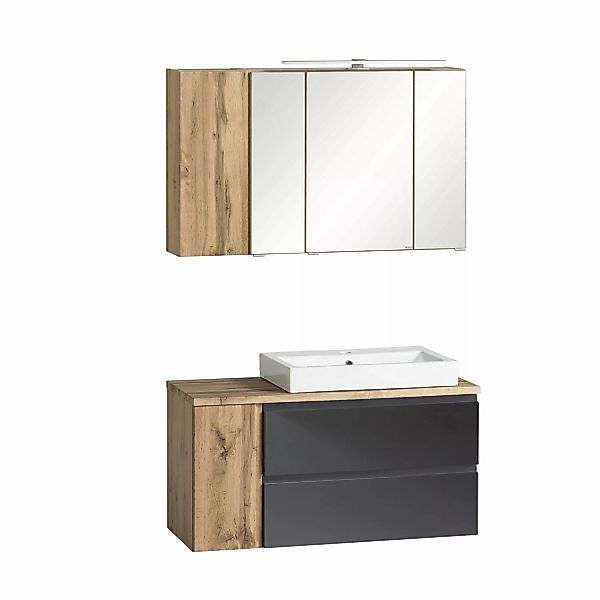 Held Möbel 2-tlg Waschtisch-Set Ancona 105 cm matt Grau-Wotaneiche Becken r günstig online kaufen